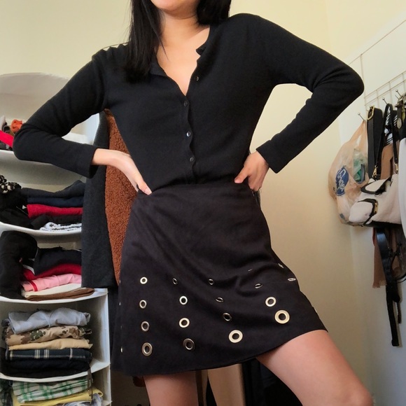 Black Faux Suede Funky Skirt - Picture 2 of 8